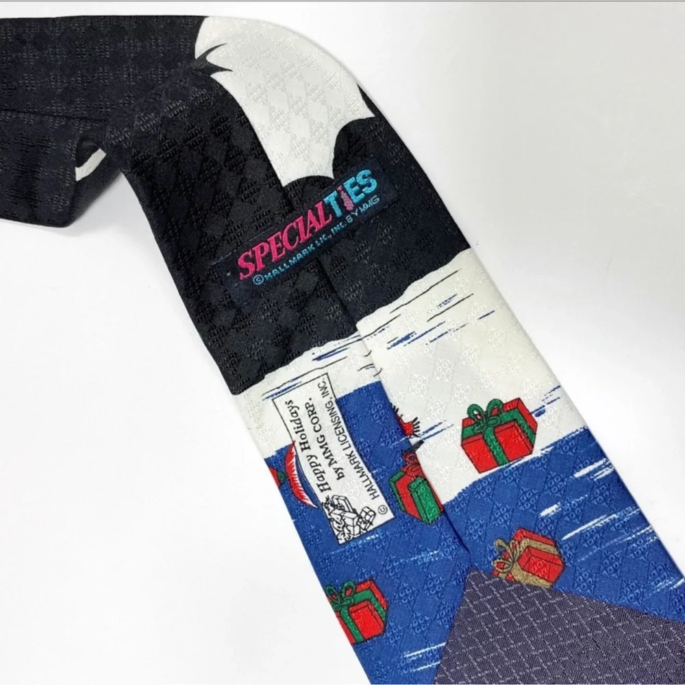 Vintage Hallmark Santa Fishing Presents Black Necktie